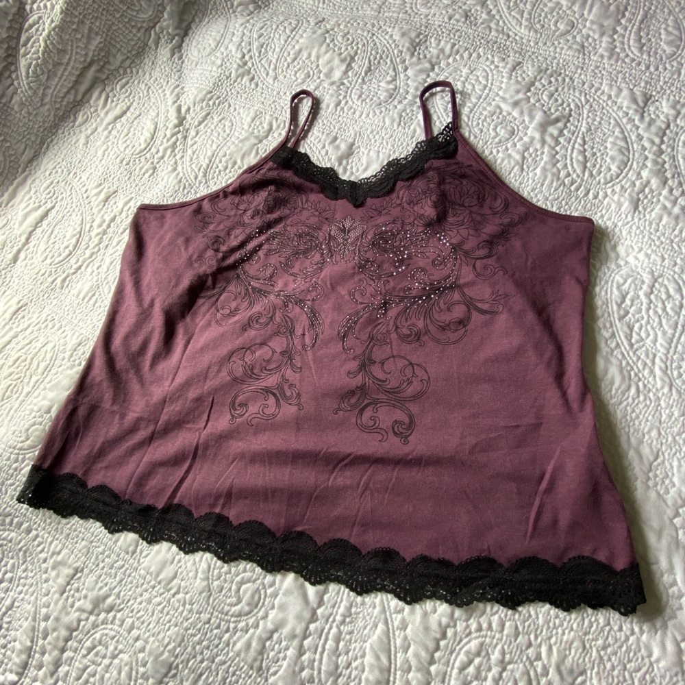 ROMWE Plum Camisole with Black Lace